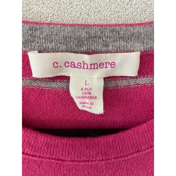 C. Cashmere Short Sleeve Pink and Gray Striped Sweater Size L - Picture 3 of 4